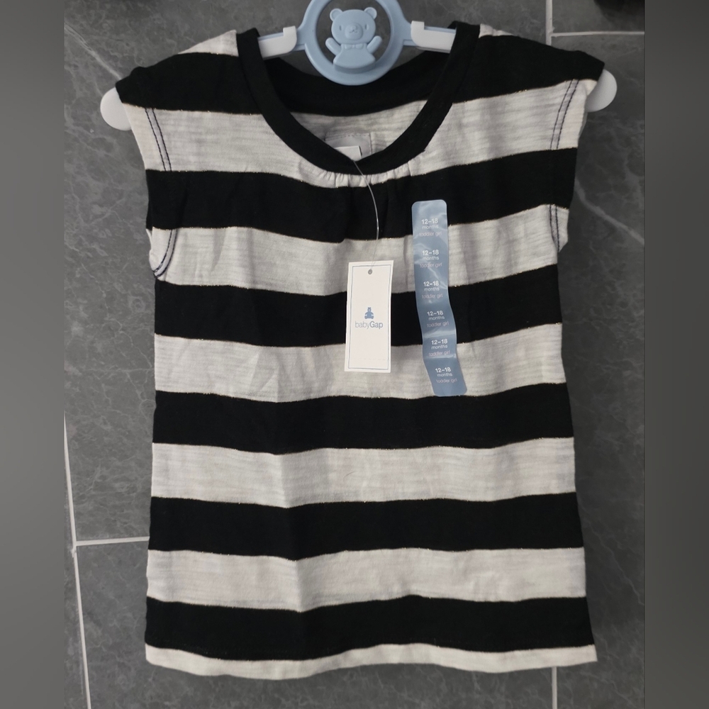 NWT Baby GAP Girl's Black White Gold Stripe Tank 12-18 Months